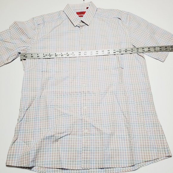 Hugo Boss Pink & Blue Plaid Pattern Men's Casual Short Sleeve Shirt XL Slim - Picture 3 of 4